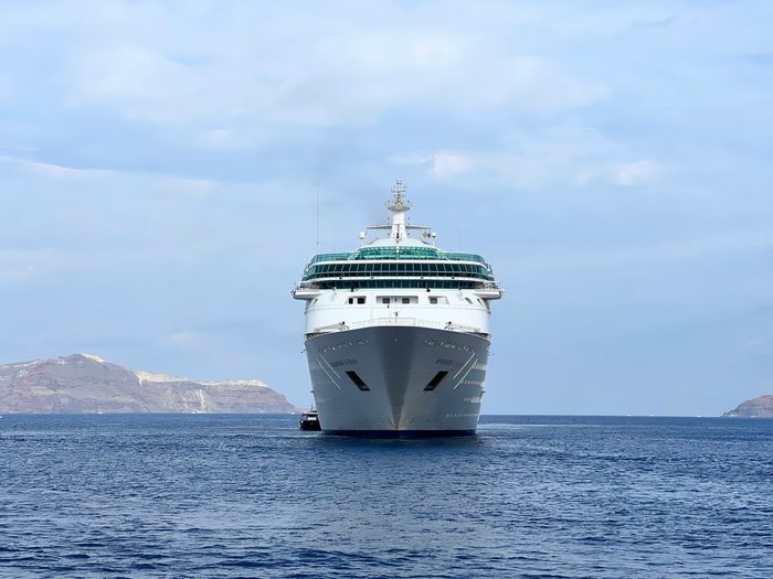 Cruise ship arriving at Santorini, Greece